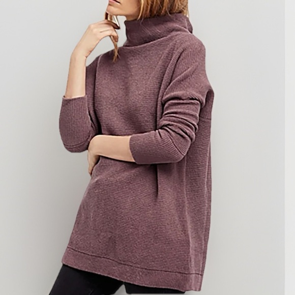 Free People Ottoman Slouchy Ribbed Mauve Mock Turtleneck Tunic Sz XS - Picture 3 of 11